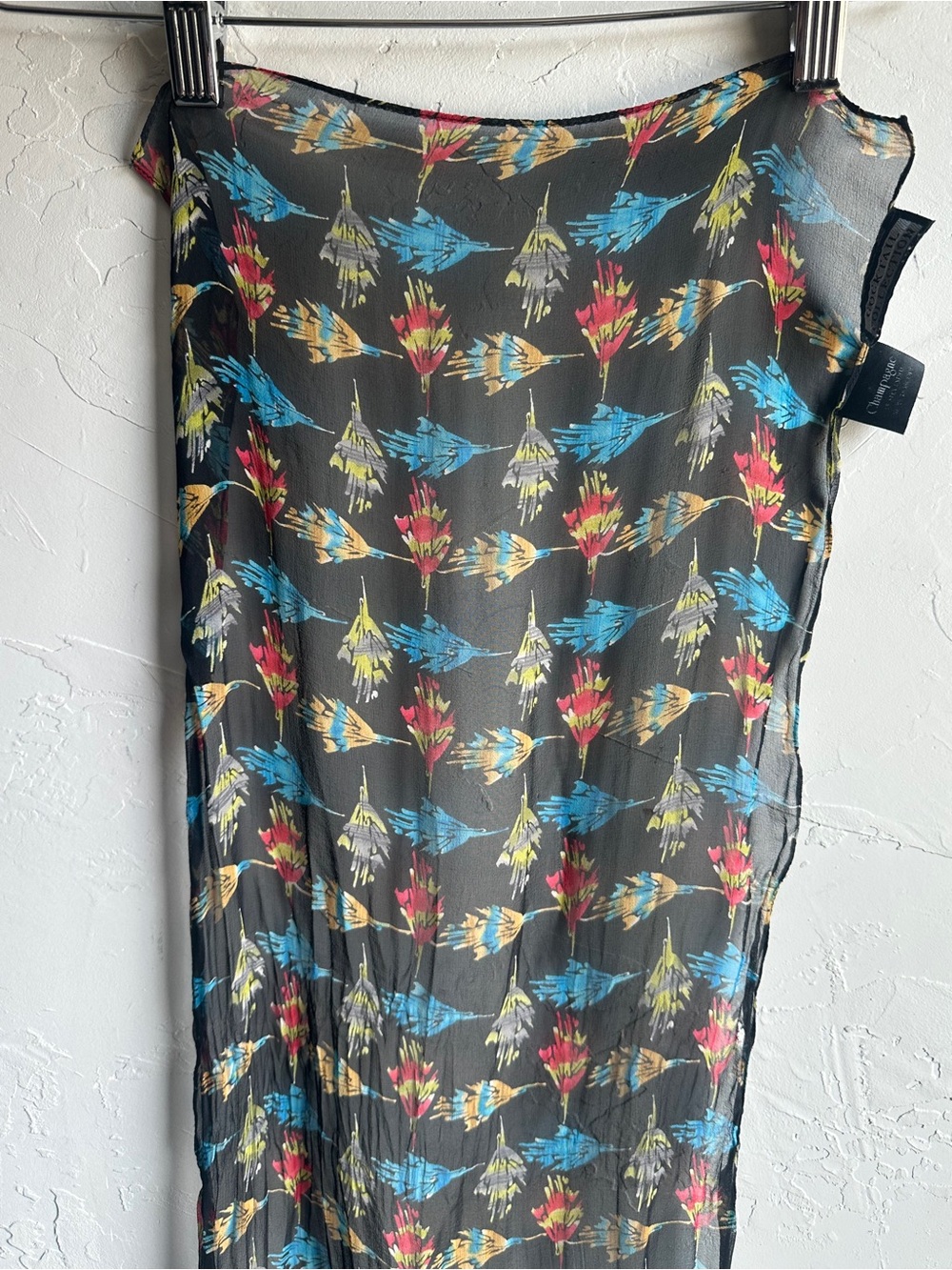 Vintage Long Sheer Floral Scarf Black Multicolor Boho Whimsigoth Fairycore 56x12